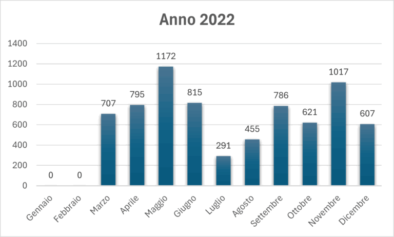 Grafico colonne vendite mensili 2022 in Italia.